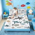 thumbnail image 3 of Manfei Cartoon Shark Fish Full Size Sheets for Boys, Ocean Animal Print Bed Sheets 4pcs, 1 Flat Sheet, 1 Fitted Sheet and 2 Pillowcases, 3 of 6