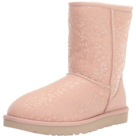 Ugg Women's Classic Short Snow Leopard Mid-Calf Glitter Pink Boot 8M