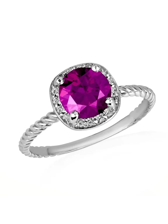 925 Sterling Silver Birthstone Halo Rope Ring Amethyst (SIZE 4)