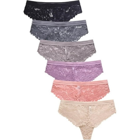 

Women Sexy Lace Thongs Underwear Ladies Lace Thong Panties - 6 Pack (6 colors) L