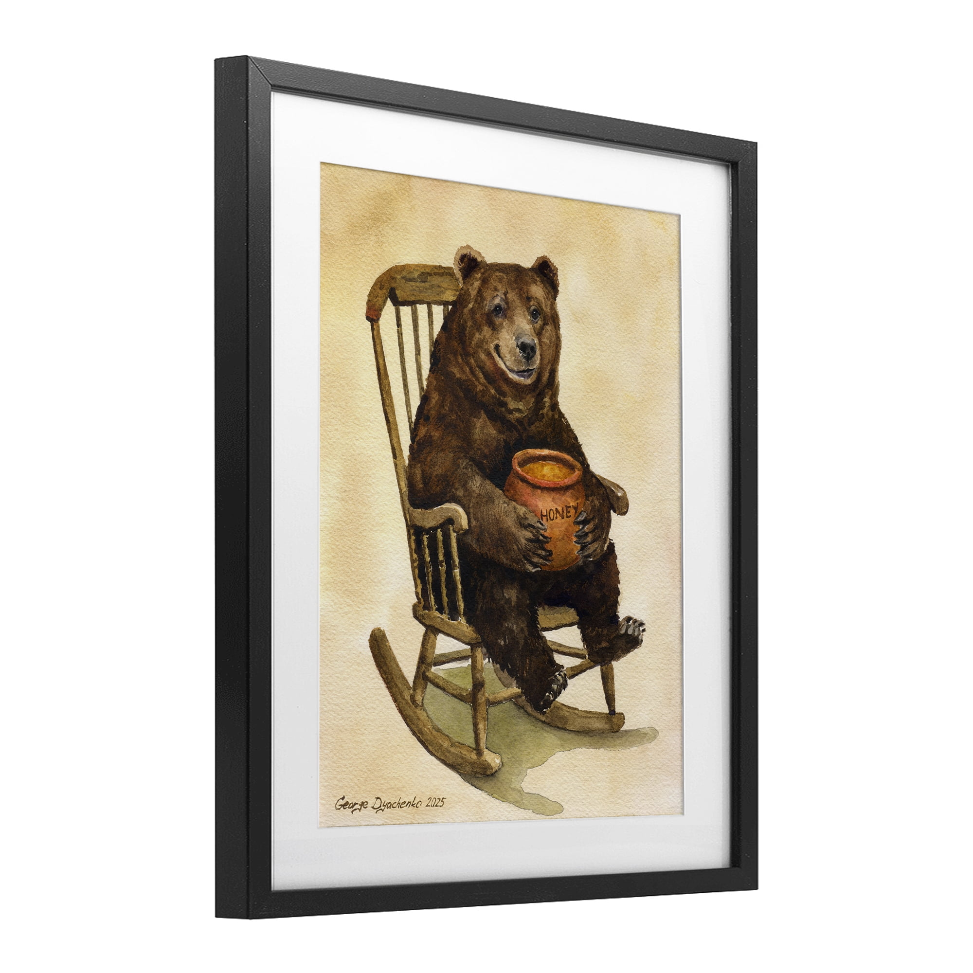 Stupell Industries Happy Bear & Pot of Honey Black Framed Print Under Glass, design by George Dyachenko