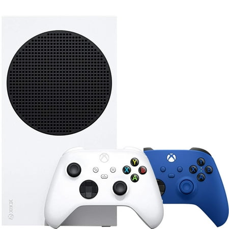 Microsoft RRS-00001 Xbox Series S 512 GB SSD All Digital, Disc-Free Gaming Console, White Bundle With Microsoft Xbox Wireless Controller - Shock Blue