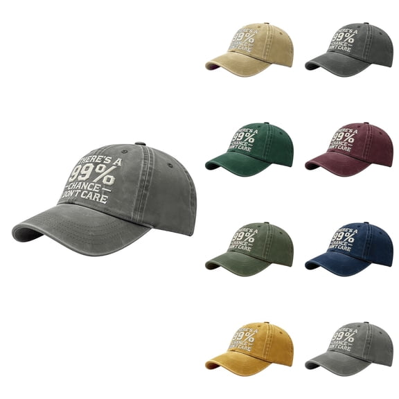 There's a 99% Chance I Don't Care Dad Hat – Embroidered Distressed Baseball Cap, Funny Sarcastic Adjustable Cap for Men Women, Washed Cotton Unstructured Gold One Size