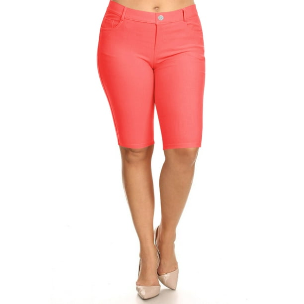 Women's Plus Size Casual Stretch Comfy Pockets Solid Bermuda Shorts