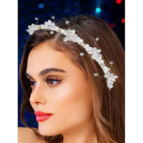 shiyou-Pearl Head Band Crystal White Hair Bands Thin Headband Party Hairhoops Hair Accessories for Women
