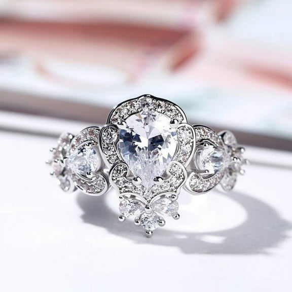 Eclet Jewels Pear Cut Excellent 2 Ct Diamond Ring For Her - 14K White Gold Plated Diamond Ring - Vintage Ring for Women's - Unique Wedding Ring for Women's - Bridal Diamond Jewellery