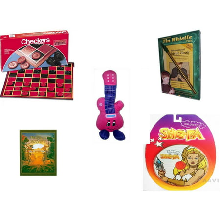 Children's Gift Bundle [5 Piece] -  Checkers Folding Board  - International Tin Whistle Gift Pack Edition  - Jammin Pink Guitar  13