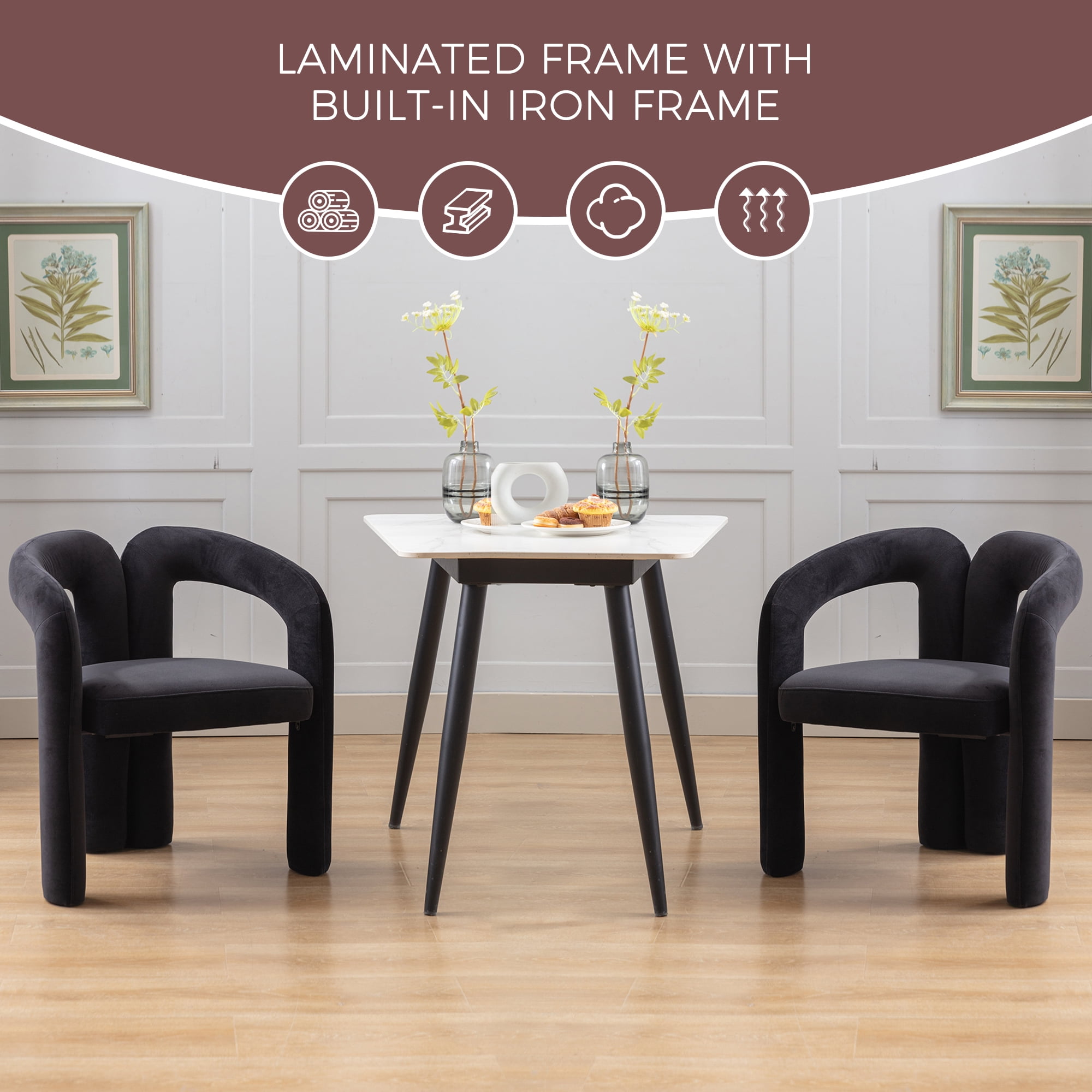 Sailvan Contemporary Velvet Barrel Accent Dining Chairs, Set of 2, Upholstered Side Chairs, Beige
