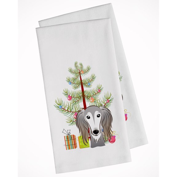 Carolines Treasures BB1601WTKT Christmas Tree and Saluki White Kitchen Towel Set of 2 Dish Towels 19 X 25" multicolor