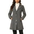 thumbnail image 1 of INSPIRE CHIC Women's Notched Lapel Long Sleeves Button Belted Long Denim Jacket Gray L, 1 of 5