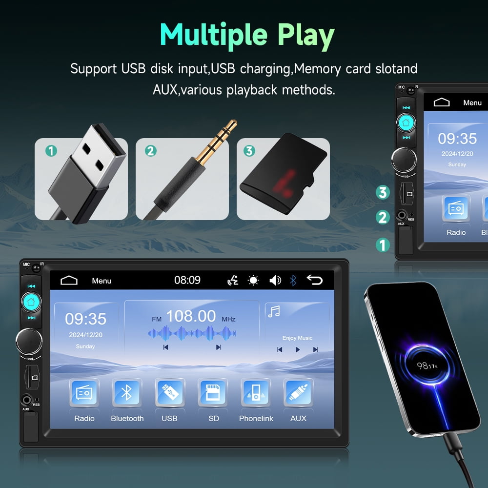 Podofo 7 in Double Din Car Stereo Radio Mirrolink Bluetooth