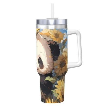 

Sikiie Clear Sky Cute Sunflower Panda Insulated Stainless Water Bottle Lid Travel Mug Cup Insulated Tumblers Cup 40oz Ice Bully With Handle
