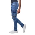 thumbnail image 3 of RAW X Men's Slim Fit Moto Rip And Repair Cargo Pocket Denim Jeans, Medium Blue, 34X30, 3 of 7