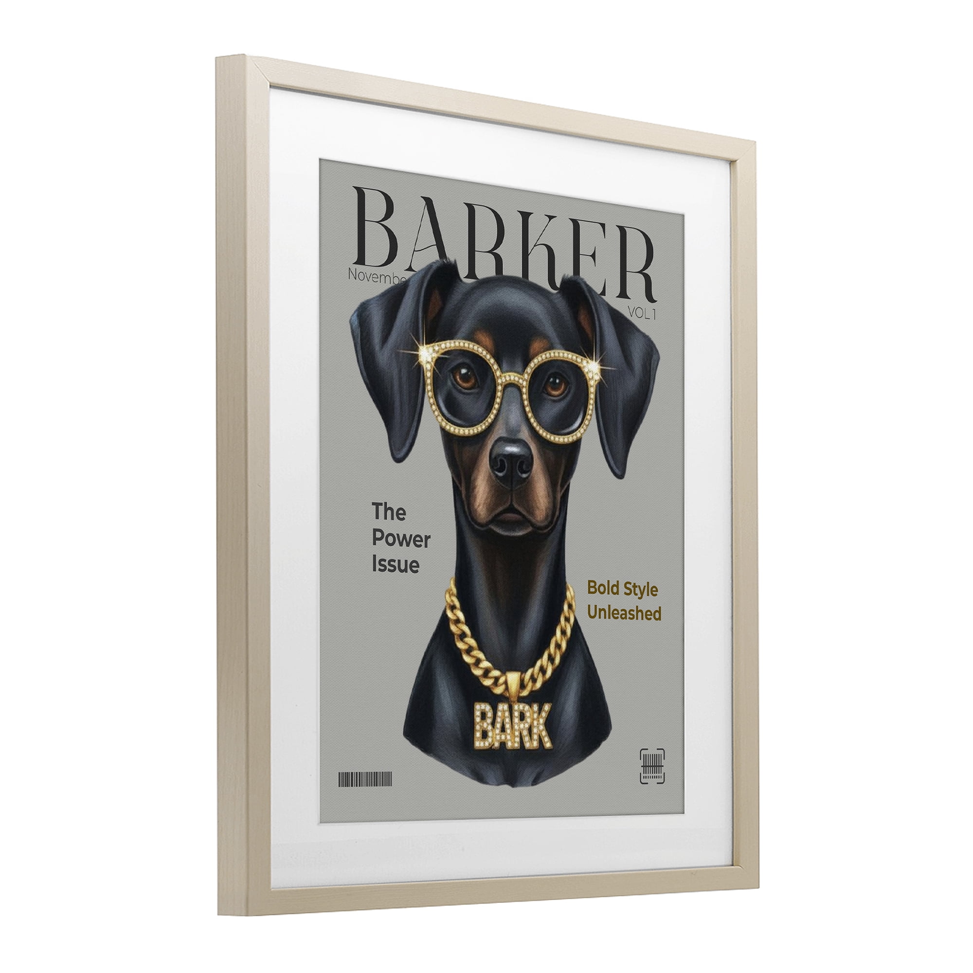 Stupell Industries Barker Dog Fashion Magazine Birch Framed Print Under Glass, design by A Barefoot Stylist