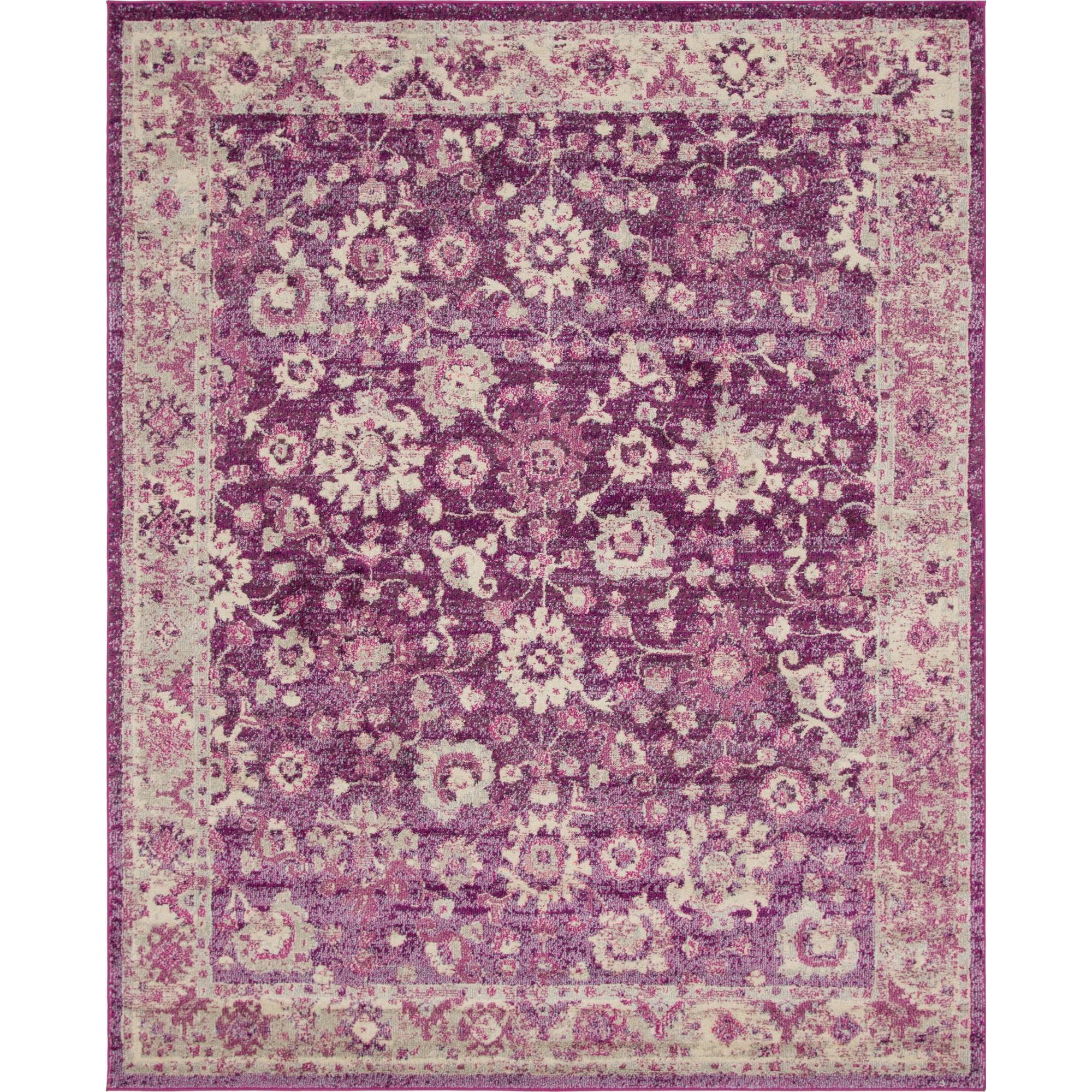 Unique Loom Distressed Transitional Area Rug, Purple/Off-White, 8' x 10