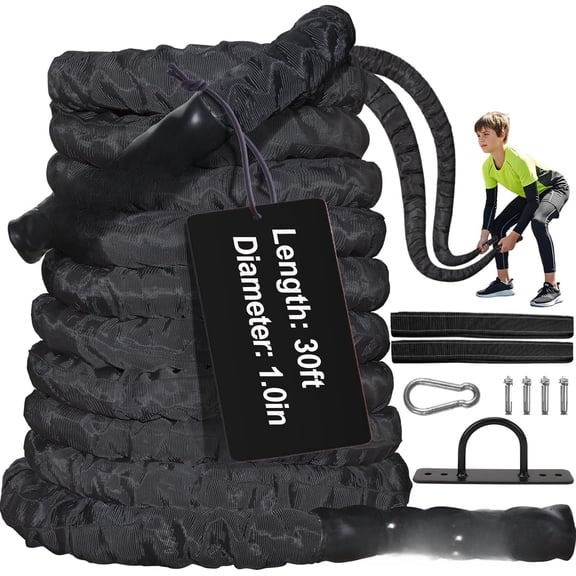 Battle Ropes for  Gym 1 Inch Diameter 30FT Length Workout Rope Exercise Rope  Ropes with Protective Sleeve for  Men Women Exercise Fitness & Strength