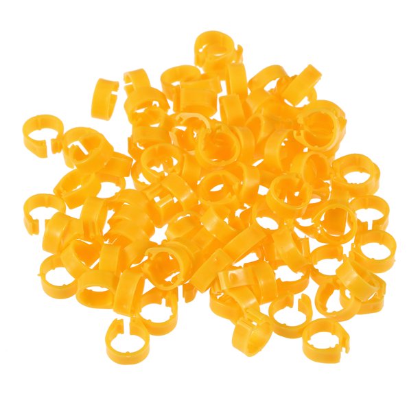 100 anillos de identificación para aves, palomas, loros y aves (amarillos)