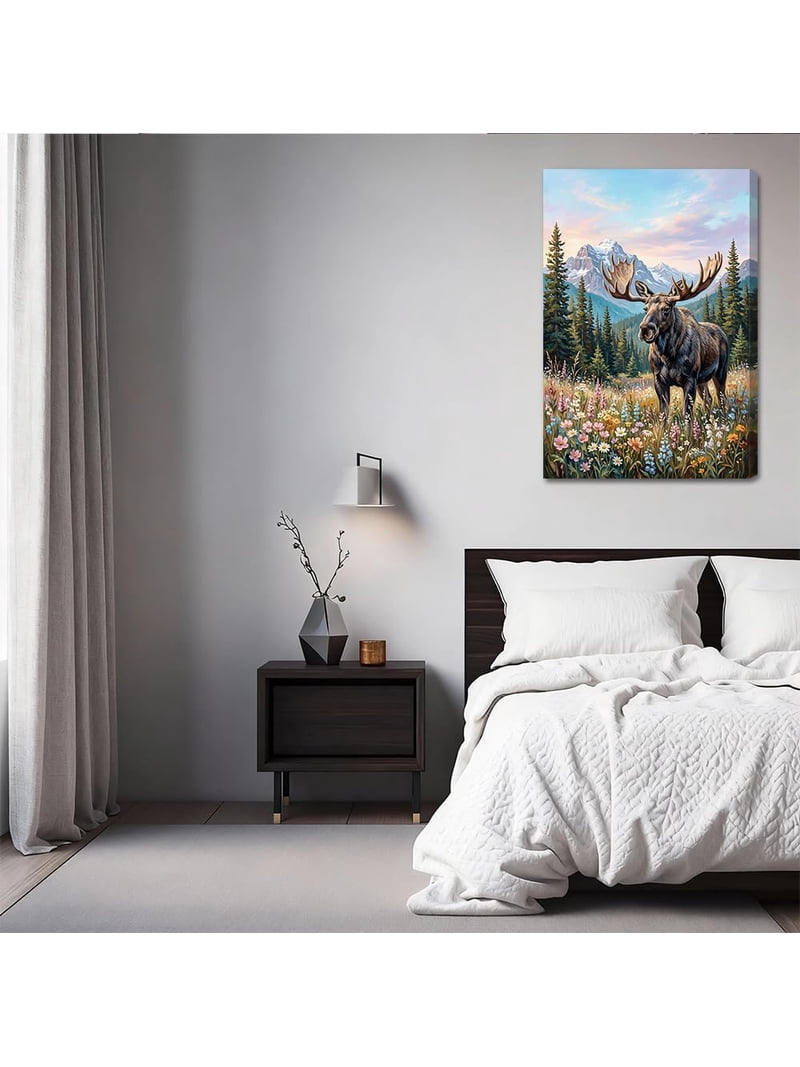 Majestic Moose Canvas Wall Art Print, Rustic Wildlife Animal