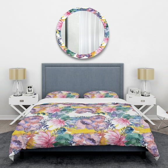 Designart 'Retro Floral Botanical V' Mid-Century Modern Duvet Cover Set