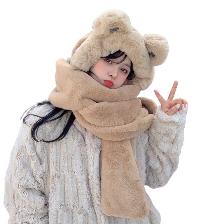 Warm Hoodie Hat/Scarf/Gloves Set for Women Soft Plush Thick  display picture 2