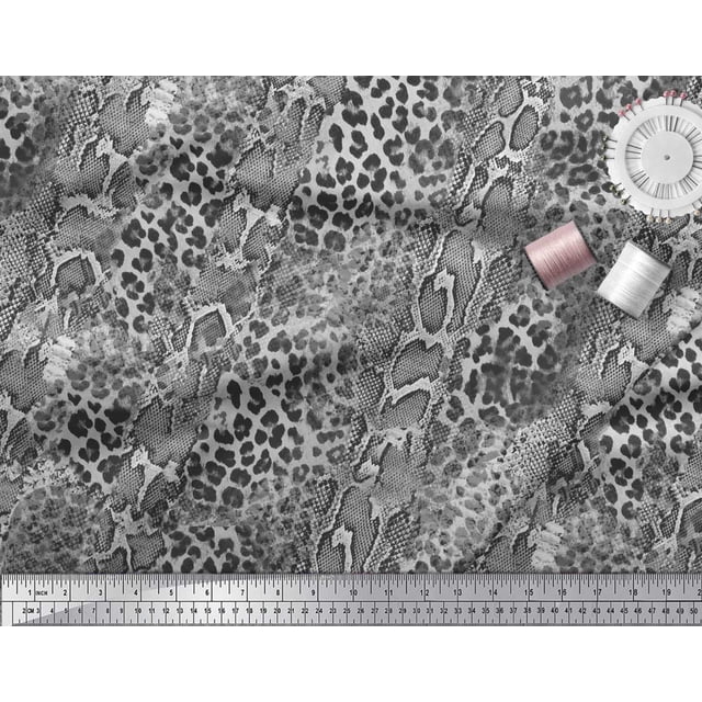 Soimoi Gray Moss Georgette Fabric Leopard & Snake Animal Skin Printed Fabric 1 Yard 42 Inch Wide