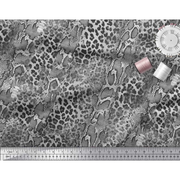Soimoi Gray Moss Georgette Fabric Leopard & Snake Animal Skin Printed Fabric 1 Yard 42 Inch Wide