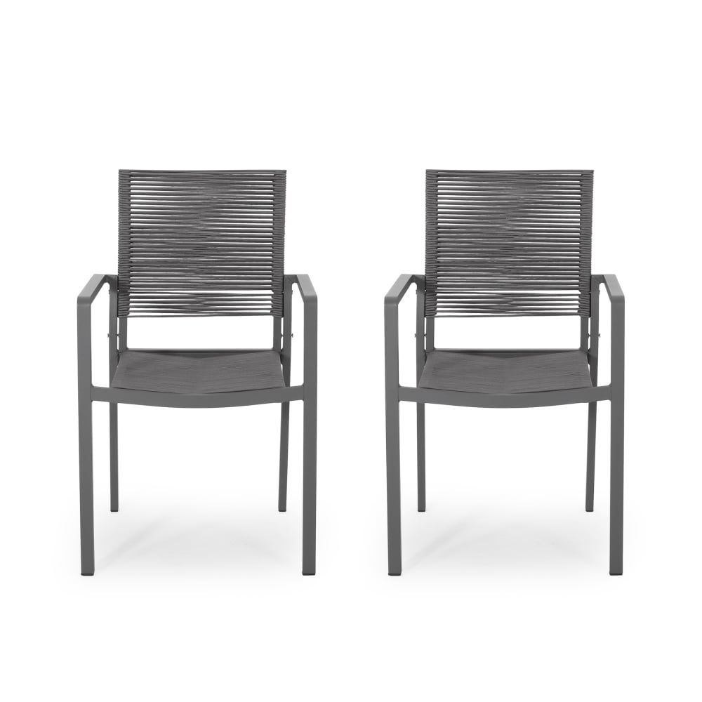 Set of 2 Gray Aluminum Outdoor Dining Chairs with Woven Rope Seat, Modern Patio Seating for Garden or Deck