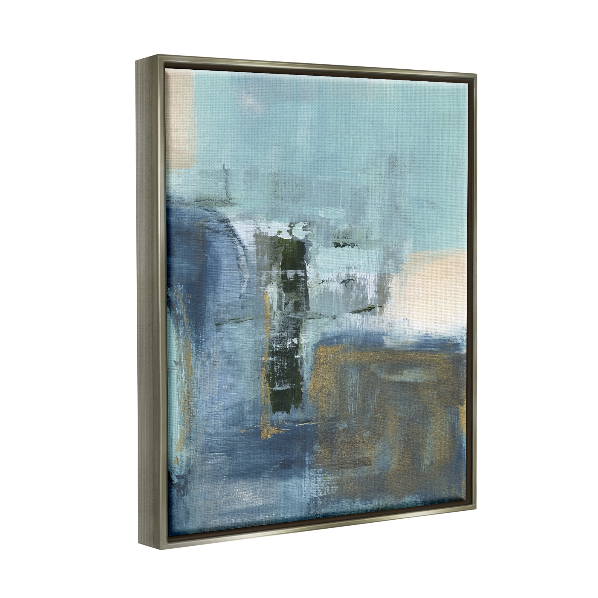 Stupell Industries Blue Abstract Painting Abstract Painting Gray Floater Framed Canvas Art Print Wall Art, 25 x 31