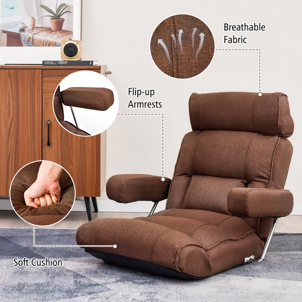 Finihen Folding Sofa Chair, Floor Chair, Adjustable Folding Sofa Chair with 6 Position Stepless Back, for Living Room, Bedroom, for Gaming, Reading, Brown Finihen Folding Sofa Chair, Floor Chair, Adjustable Folding Sofa Chair with 6 Position Stepless Back, for Living Room, Bedroom, for Gaming, Reading, Brown