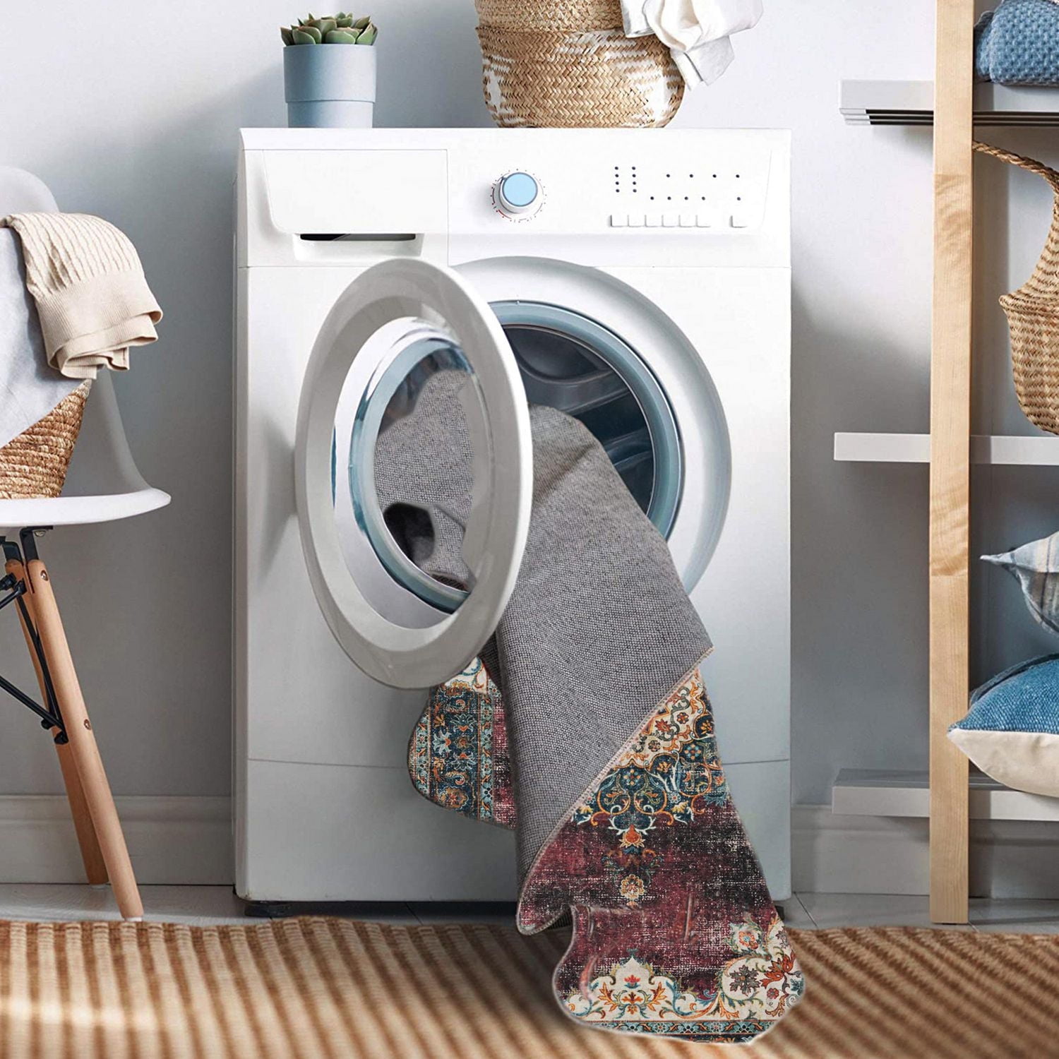 Bryant 3' x 5' Washable Accent Rug, Ivory and Burgundy