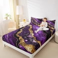 thumbnail image 4 of Manfei Metallic Marble Bed Sheets,Brown Fluid Stripe King Sheets,Purple Sparking Print Sheet Set For Girls Teens,Ultra Soft Home Decor,4 Pieces, 4 of 7