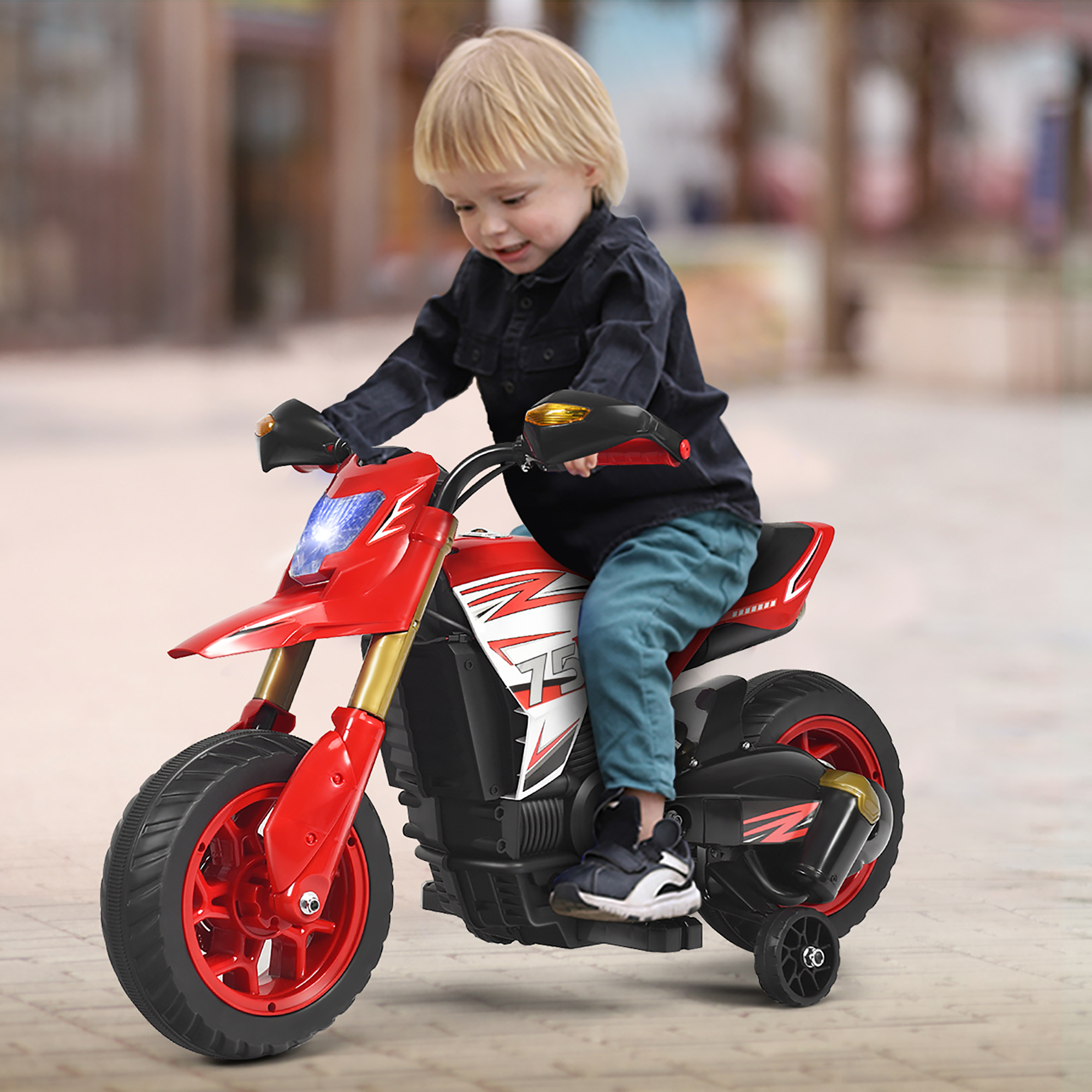 Costway 6V Electric Kids Ride-On Motorcycle Battery Powered Bike w/Training Wheels Red - image 3 of 10