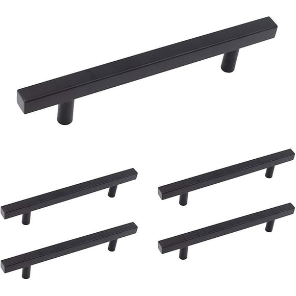GHSDFBB homdiy Black Drawer Pulls Square Cabinet Pulls 4 inch Hole Centers 5 Pack HDJ22BK Black Handles for Cabinets Kitchen Cabinet Handles Black Drawer Handles Cabinet Hardware Black