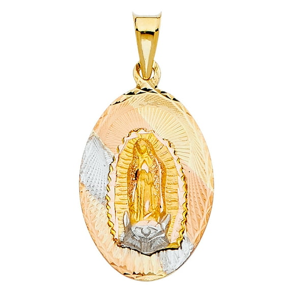 14k Tri-Color Gold Virgin Mary Pendant Faith Medallion Jesus Christ Prayer Charm Jewelry Female