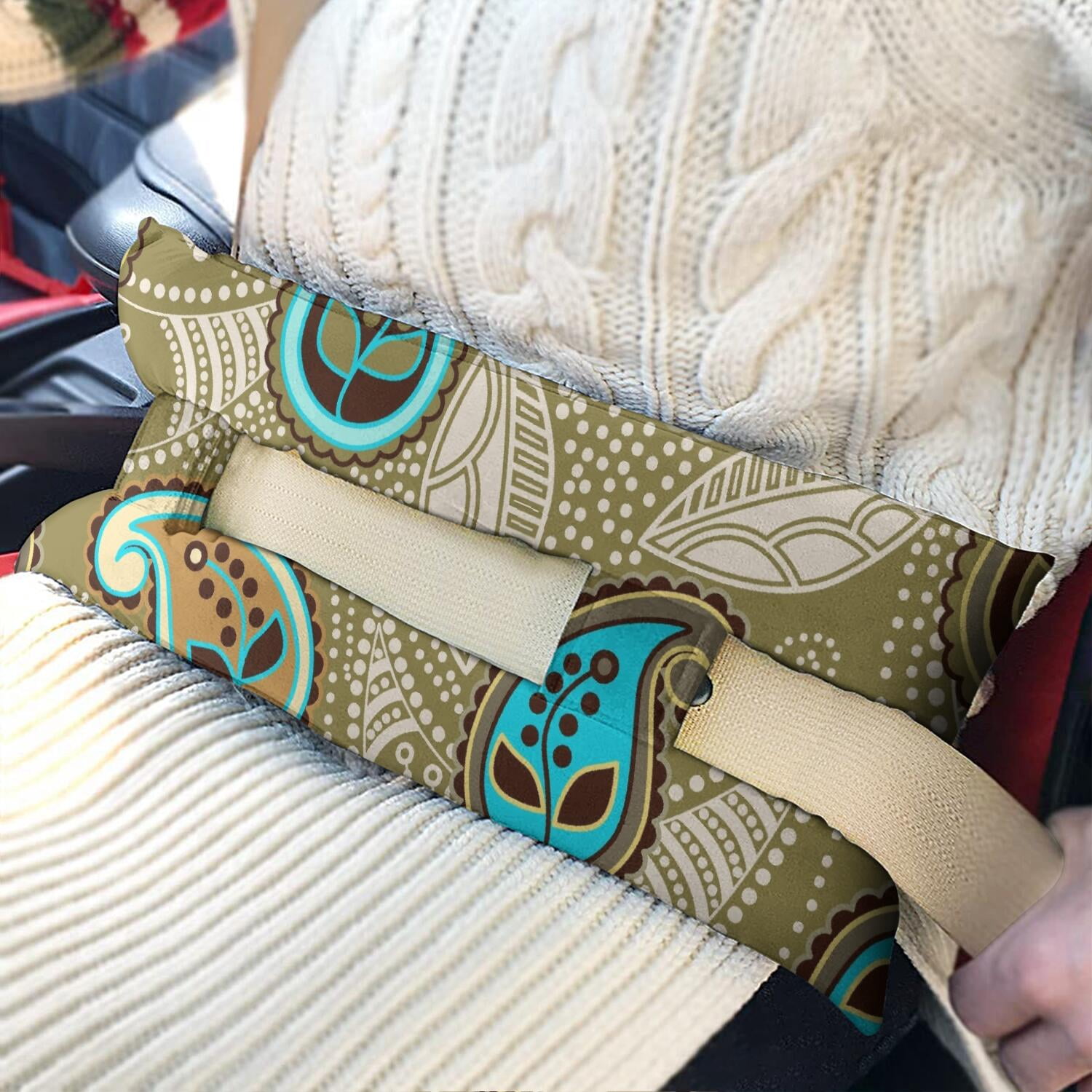 Chic Artistic Elegant Seatbelt Pillow for Post-Surgery - Mastectomy Breast Cancer Heart Surgery Recovery - Classic Paisley Car Cushion with Hook-and-Loop Straps