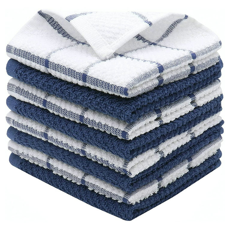 Nialnant 8 Pack Dish Rags,100% Cotton Dish Towels for Kitchen,Super  Absorbent Kitchen Dish Cloths,Dish Rags with Hanging Loop,12x12 Inches,Navy  Blue