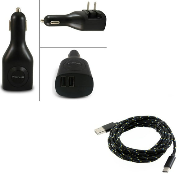 Type-C 10ft USB Cable w 2-Port USB Car Home Charger for OnePlus 9, Nord N200 5G/N100/N10 5G, Pro Phone - Charger Cord Power Wire, 2-in-1 Power Adapter N9K for OnePlus 9, Nord N200 5G/N100/N10 5G, Pro