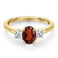 thumbnail image 3 of Gem Stone King 10K Yellow Gold Red Garnet and White Topaz Engagement Ring for Women | 1.30 Cttw | Oval 7X5MM | Gemstone January Birthstone | Size 6, 3 of 6