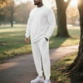 thumbnail image 3 of OGLCCG Men's 2 Piece Tracksuit Long Sleeve Crewneck Sweatshirt and Jogger Sweatpants Casual Warm Fleece Lined Sweatsuits Activewear Set,L,White, 3 of 7