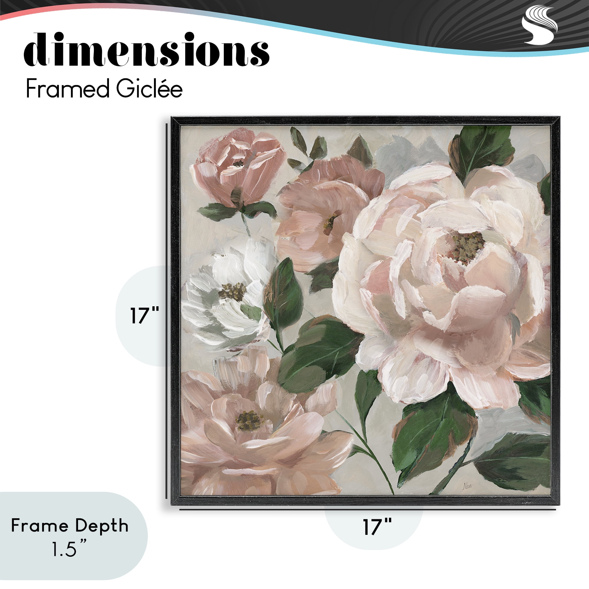 Stupell Industries Delicate Blush Peonies with Leaves Black Framed Giclee Art, design by Nan