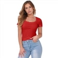 thumbnail image 1 of Camiseta Ajustada Acanalada para Mujer, Color Rojo, Talla M, 1 of 9