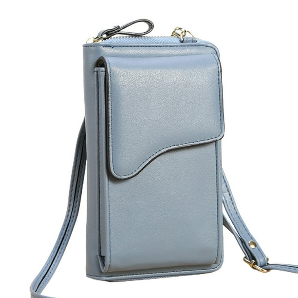 Bolso bandolera de PU de gran capacidad para mujer, cartera larga, bolso para teléfono móvil de color sólido