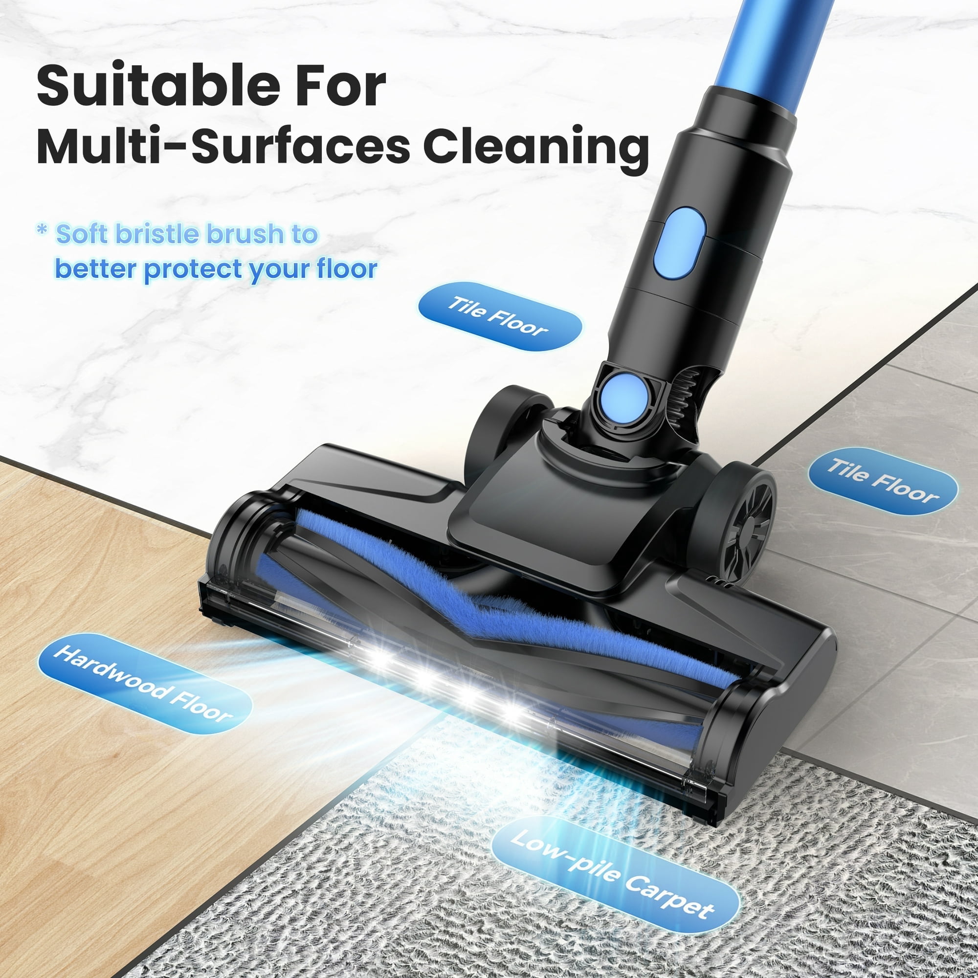 YOMA Cordless Vacuum Cleaner,25Kpa 40 Mins Runtime Lightweight Stick Vacuum,Self-Standing, Rechargeable Vacuum Cleaners for Pet Hair,Carpet,Hardwood Floor N8(Blue)