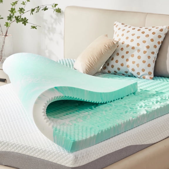 BDEUS 2 inch Mattress Topper, Cooling Gel Memory Foam Zoned Support Bed Topper for Pressure Relief, Twin