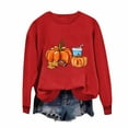 thumbnail image 2 of Enjoytime Thanksgiving Crewneck Sweatshirts Women Cute Printed Long Sleeve Pullover Tops Casual Loose Fall Winter Sweatshirt Red M, 2 of 3