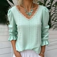 thumbnail image 5 of Endives Women's Long Sleeve T Shirt Lace Mesh Hollow V Neck Casual Womens Top Spring Trendy Green, 5 of 5