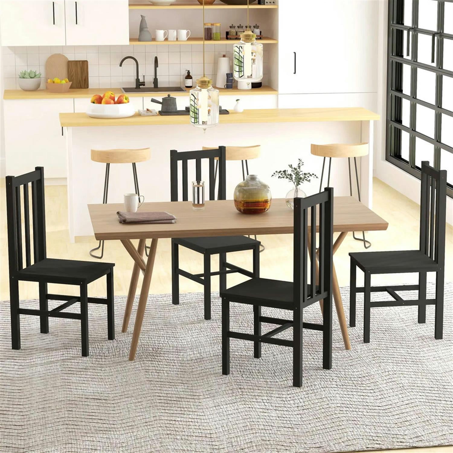 Demi Bonn Dining Chairs Set of 4, Pine Wood Farmhouse Dining Room Chairs with Slat Back for Kitchen Restaurant, Living Room, Black