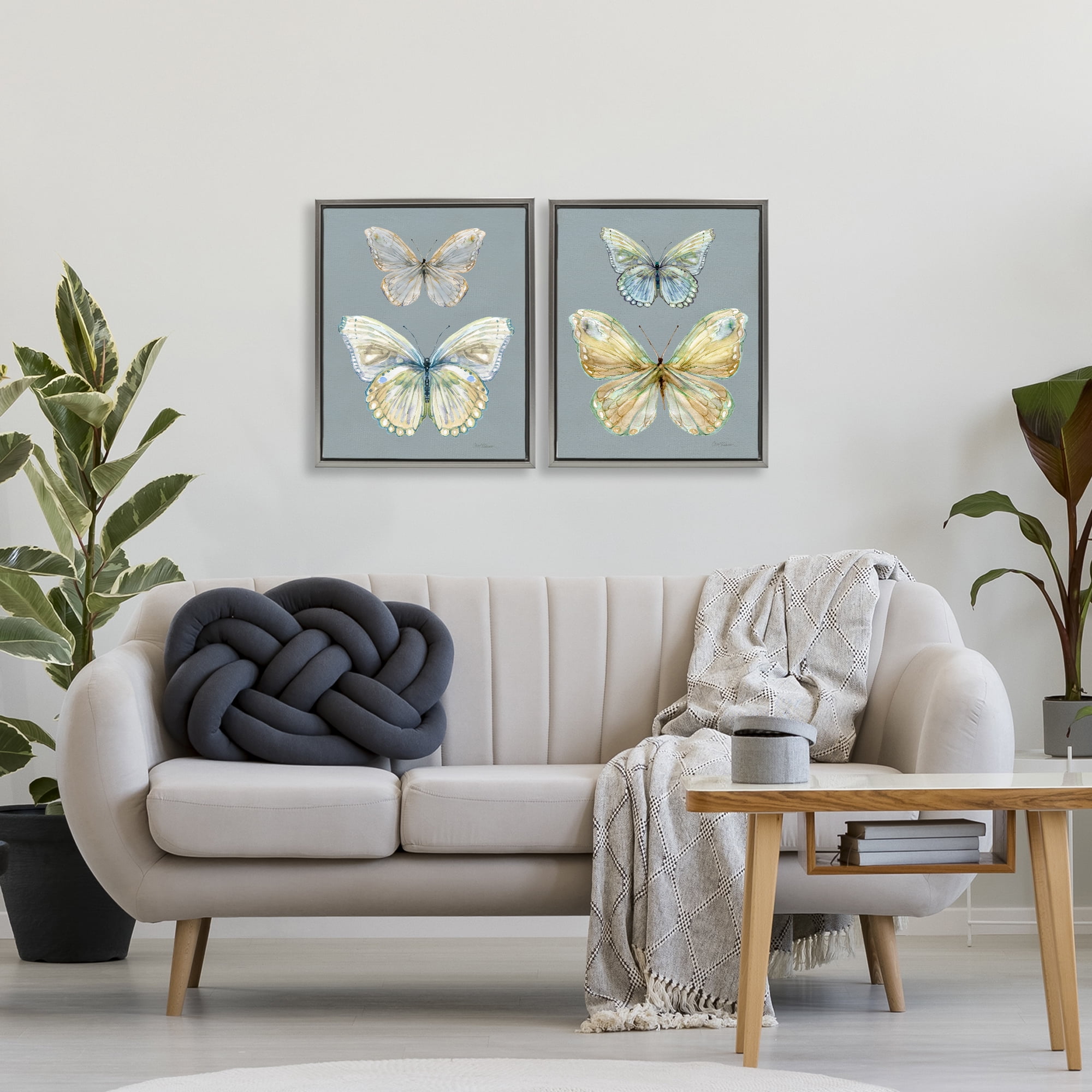 Stupell Industries Butterfly Pairs over Slate 2 Piece Gray Framed Floater Canvas Set, design by Carol Robinson