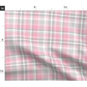 Pink Gray Grey Plaid Tartan Checked Spring Easter Spoonflower Fabric by the Yard