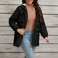 thumbnail image 4 of YDFCWXW Women's Zip-up Jacket Snap Fleece Lined Anorak Windbreaker Drawstring Waist Utility Coats Black, M, 4 of 6